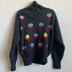 Vintage 100% Shetland long sleeve wool sweater with boat design size large